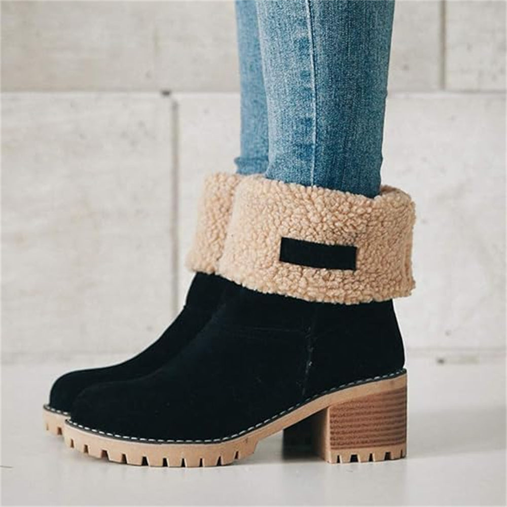 Women's Lined Cuff Ankle Boots with Block Heel
