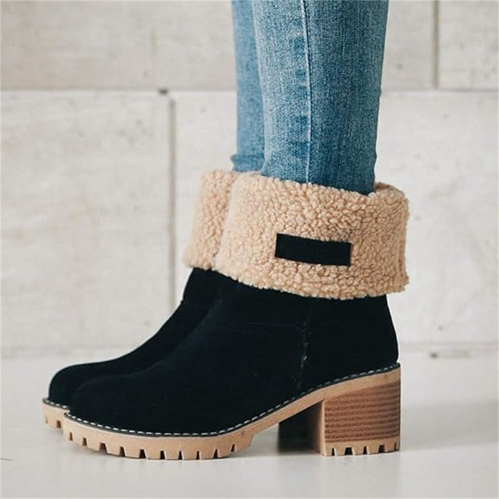 Women's Lined Cuff Ankle Boots with Block Heel