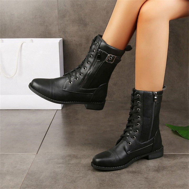 Women's Mid-Calf Boots with Ankle Strap Rounded Toe