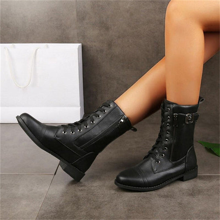Women's Mid-Calf Boots with Ankle Strap Rounded Toe