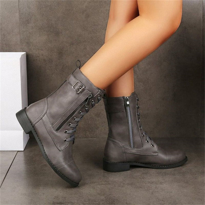 Women's Mid-Calf Boots with Ankle Strap Rounded Toe