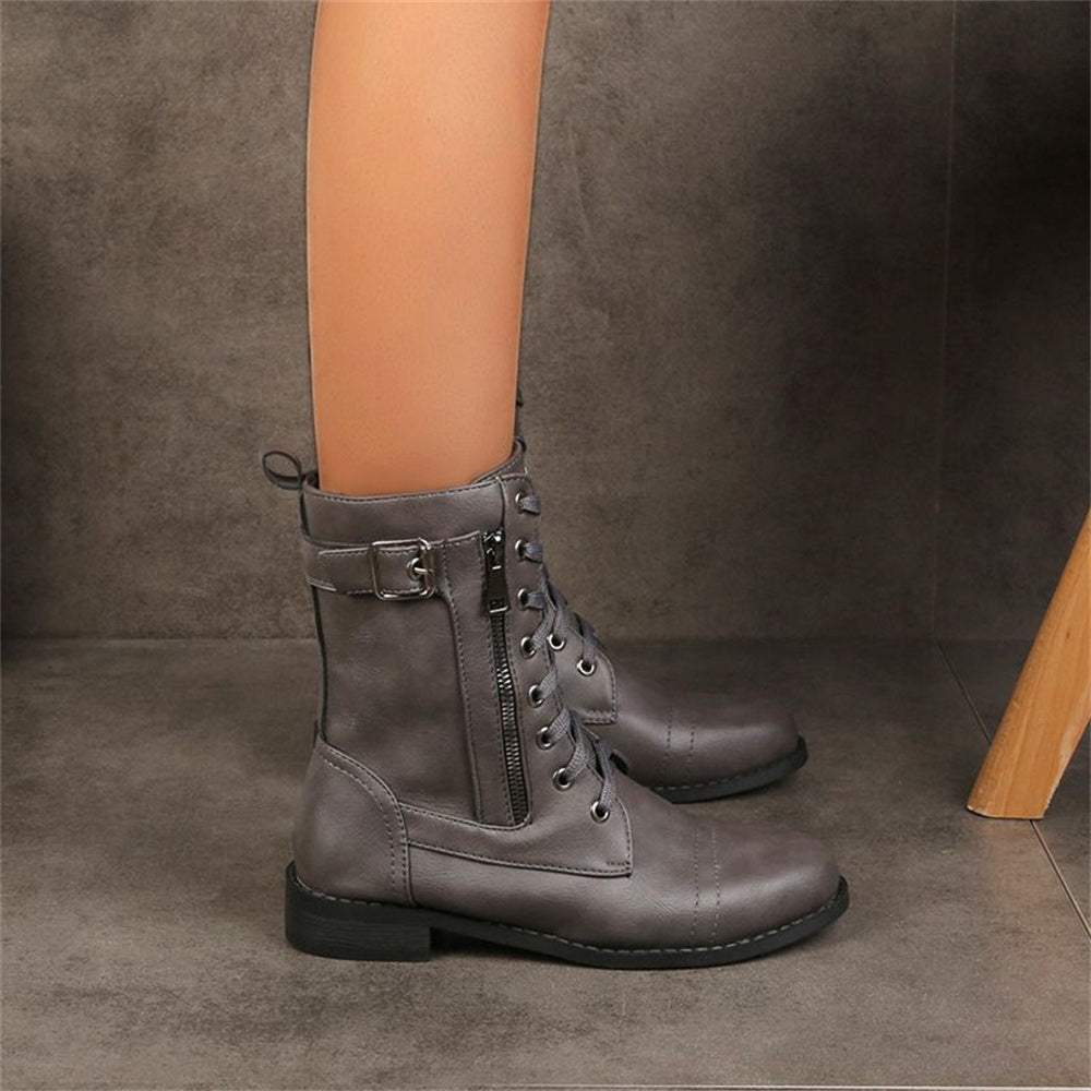 Women's Mid-Calf Boots with Ankle Strap Rounded Toe