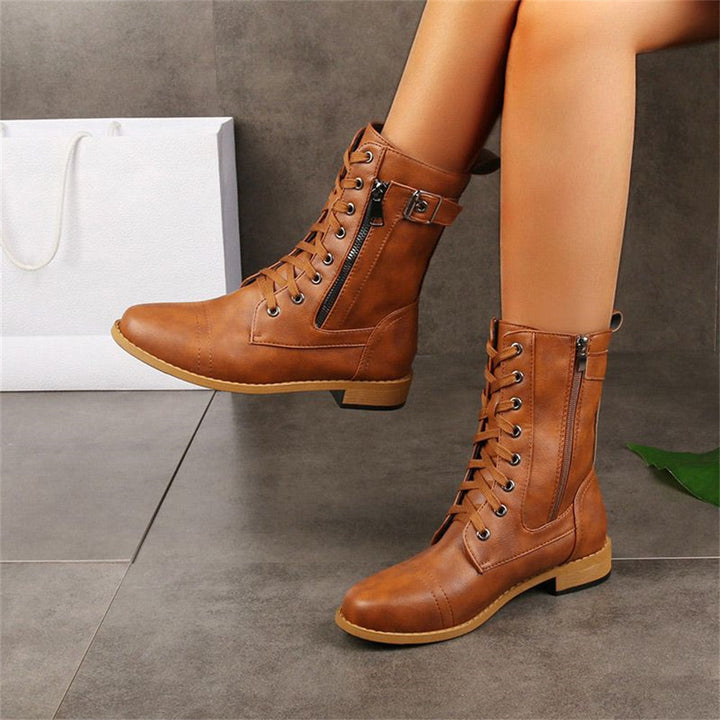 Women's Mid-Calf Boots with Ankle Strap Rounded Toe