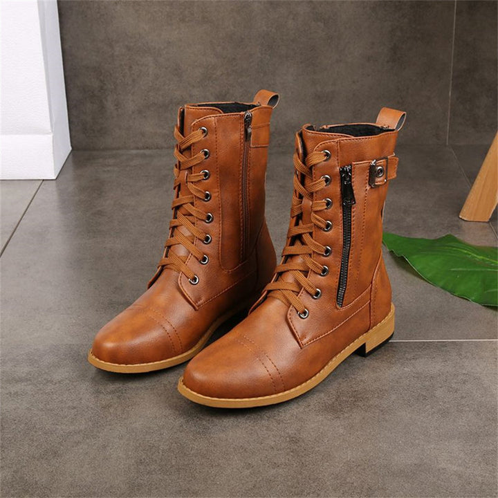 Women's Mid-Calf Boots with Ankle Strap Rounded Toe
