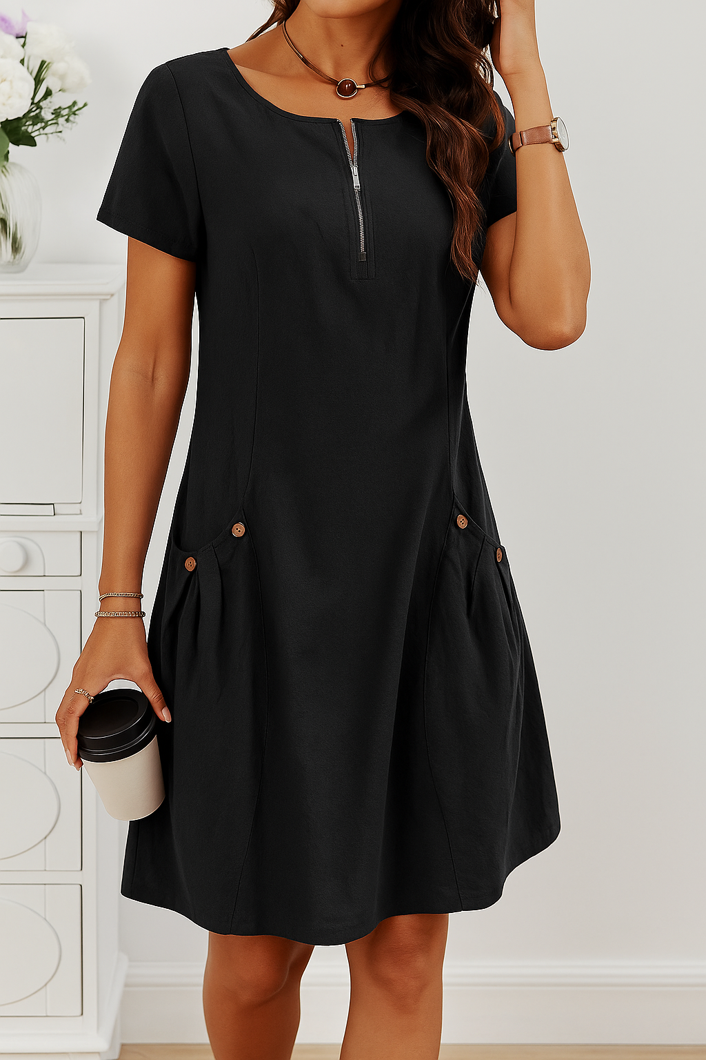 Women’s Summer Dress | Front Zip Patch Pocket Feature