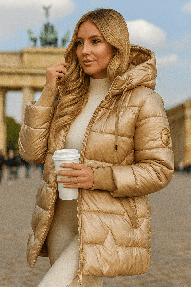 Women's Longline Jacket with Quilted Panel and Zip Hood