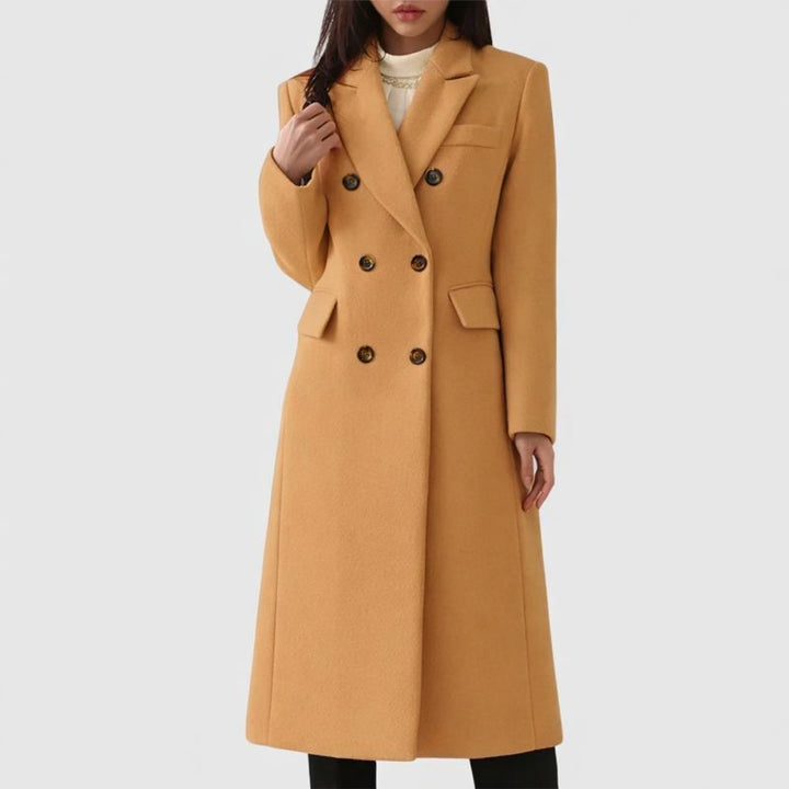 Women's Longline Double Breasted Coat with Notched Lapel