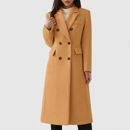 Women's Longline Double Breasted Coat with Notched Lapel