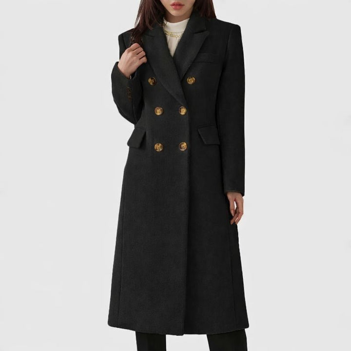 Women's Longline Double Breasted Coat with Notched Lapel