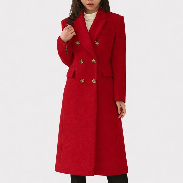 Women's Longline Double Breasted Coat with Notched Lapel