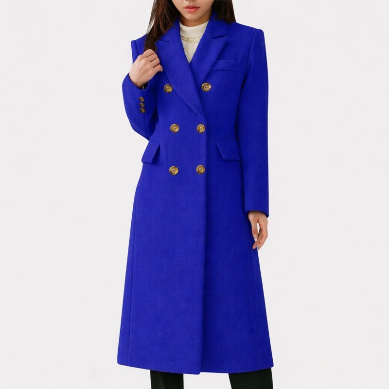 Women's Longline Double Breasted Coat with Notched Lapel