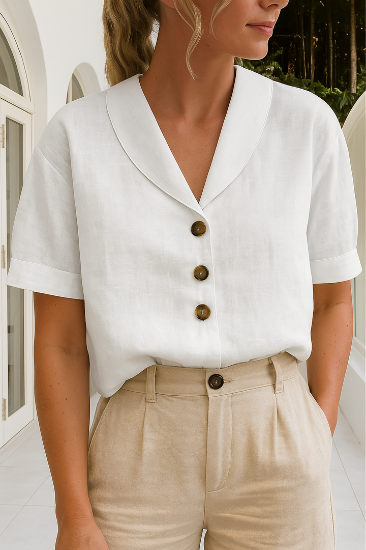 Women's V-Neck Blouse with Button Front and Collar