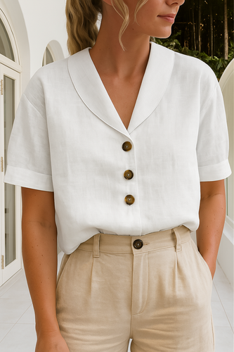 Women's V-Neck Blouse with Button Front and Collar