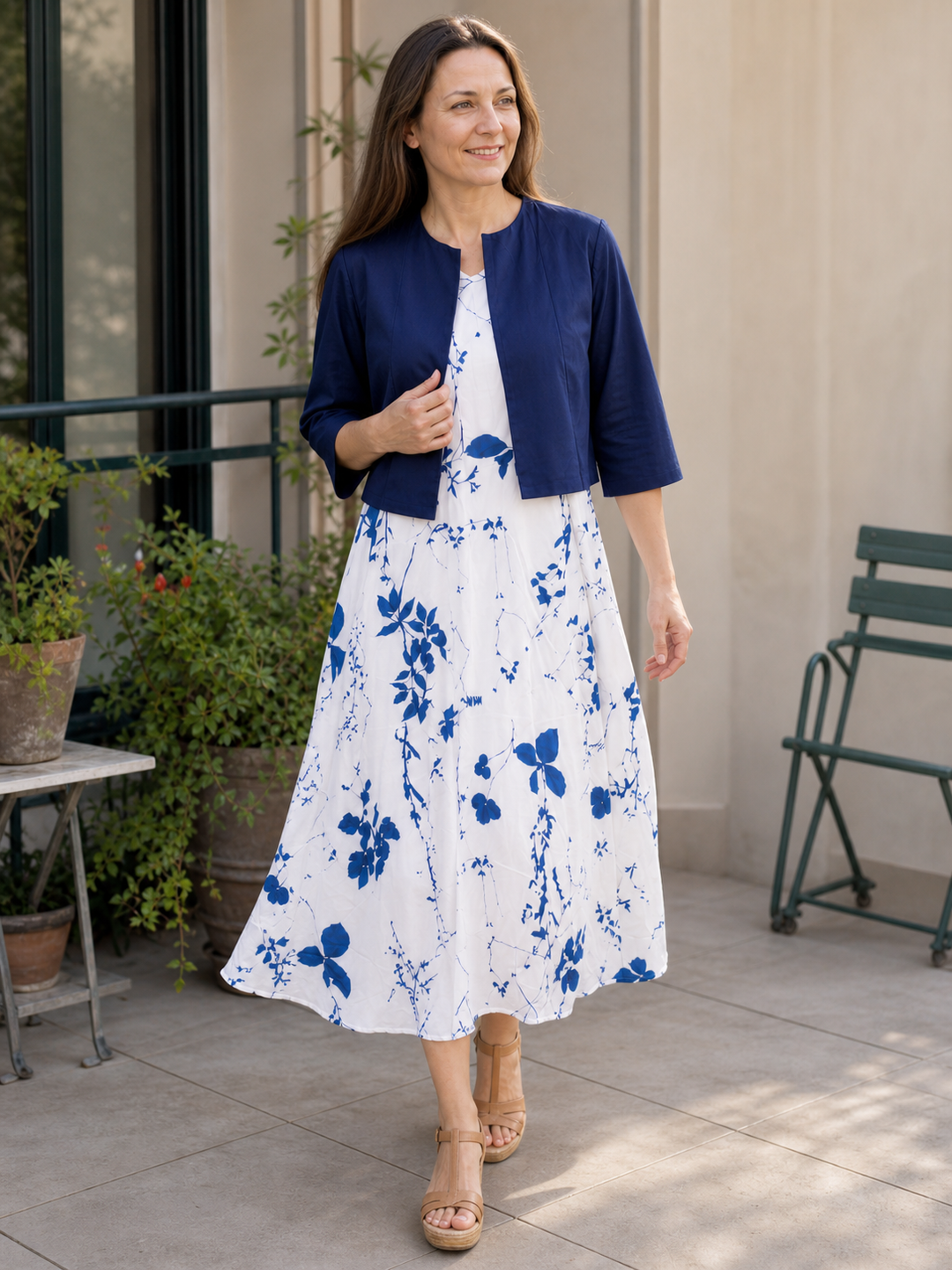 StylebySassy | Elegant Two-Piece Floral Dress Set with Solid Crop Top and Round Neck Dress