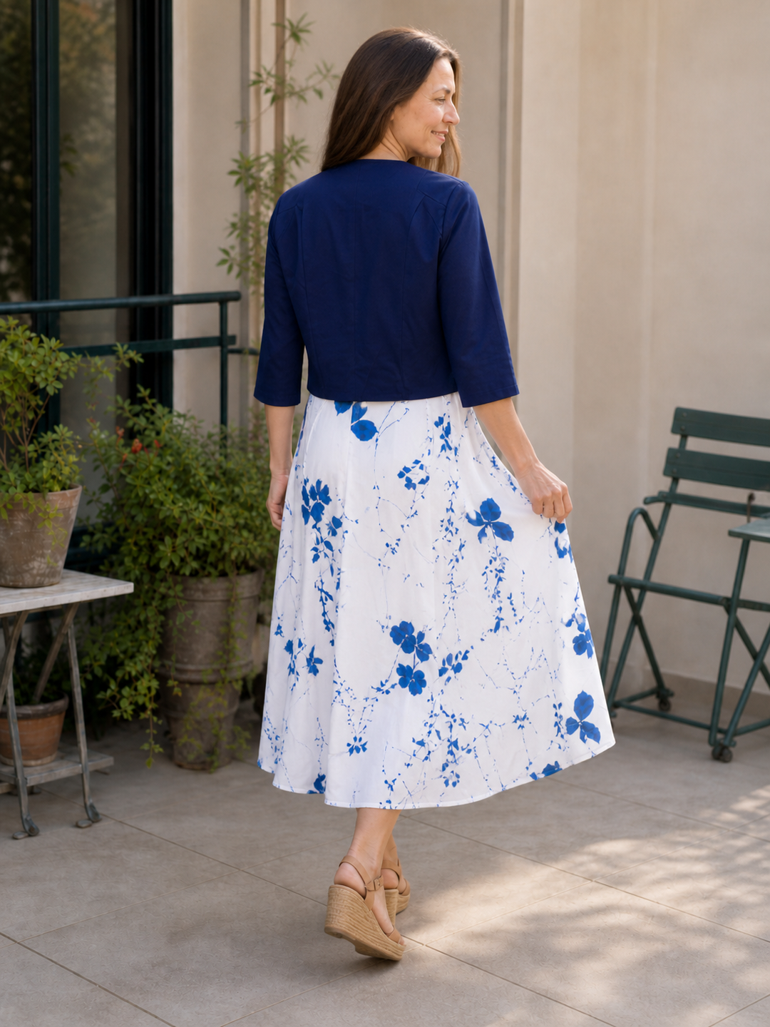 StylebySassy | Elegant Two-Piece Floral Dress Set with Solid Crop Top and Round Neck Dress