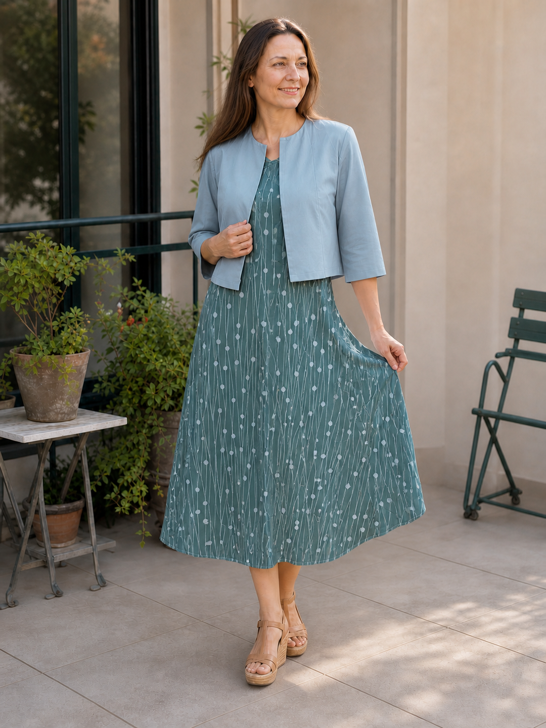 StylebySassy | Elegant Two-Piece Floral Dress Set with Solid Crop Top and Round Neck Dress