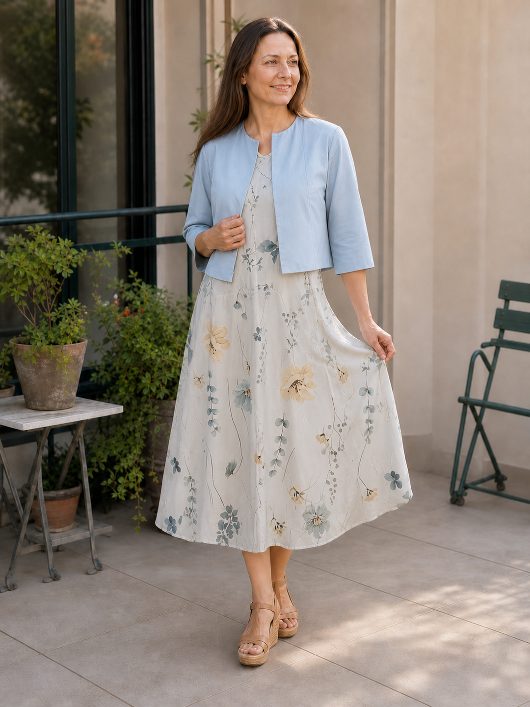 StylebySassy | Elegant Two-Piece Floral Dress Set with Solid Crop Top and Round Neck Dress