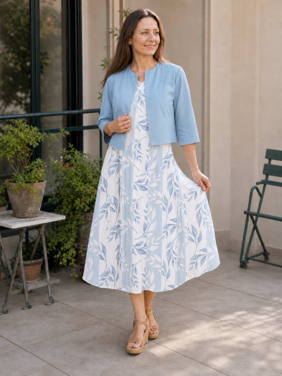 StylebySassy | Elegant Two-Piece Floral Dress Set with Solid Crop Top and Round Neck Dress