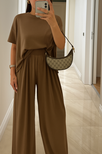 Women's Loose Fit Top and Wide-Leg Pant Set