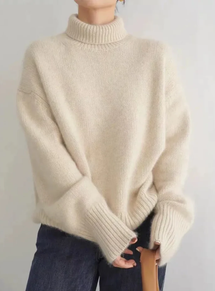 Women's Turtleneck Sweater with Wide Ribbed Cuffs