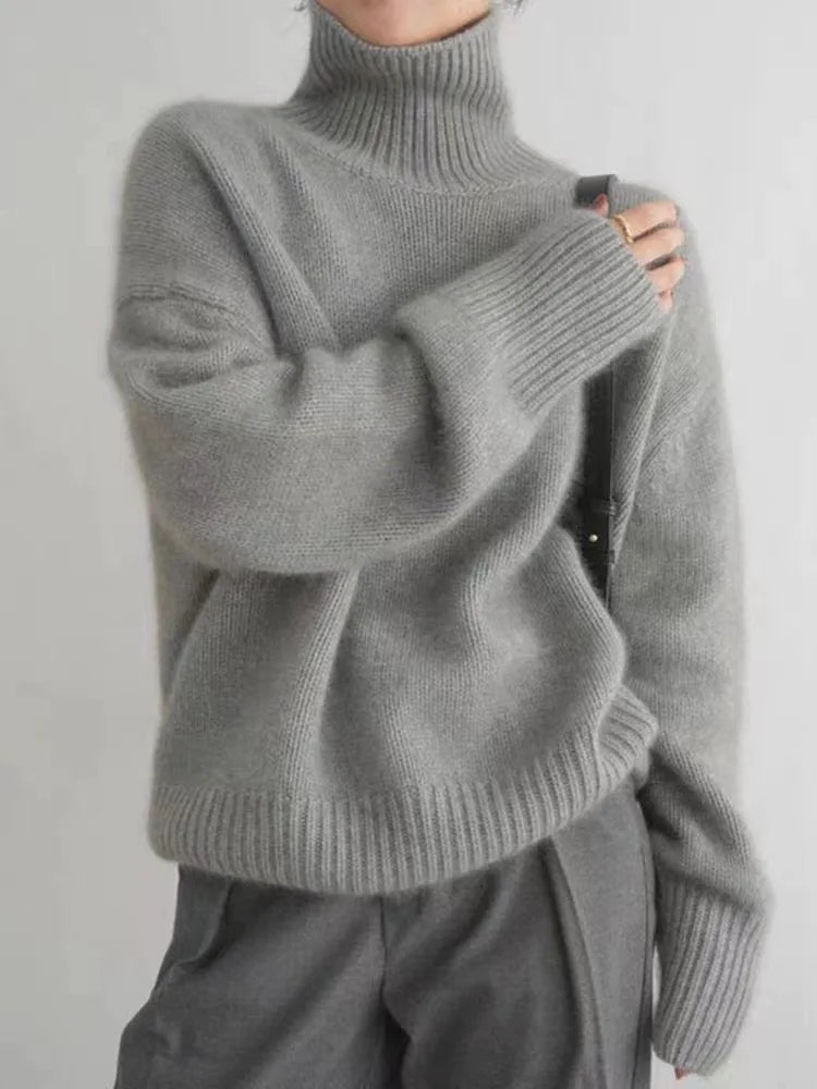 Women's Turtleneck Sweater Oversized Ribbed Cuff