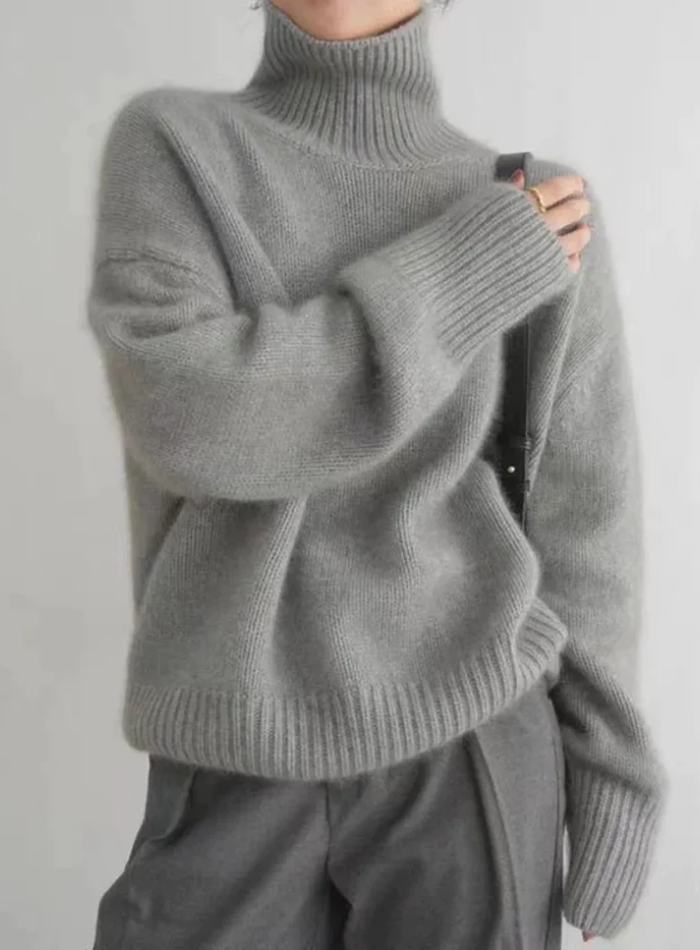 Women's Turtleneck Sweater with Wide Ribbed Cuffs