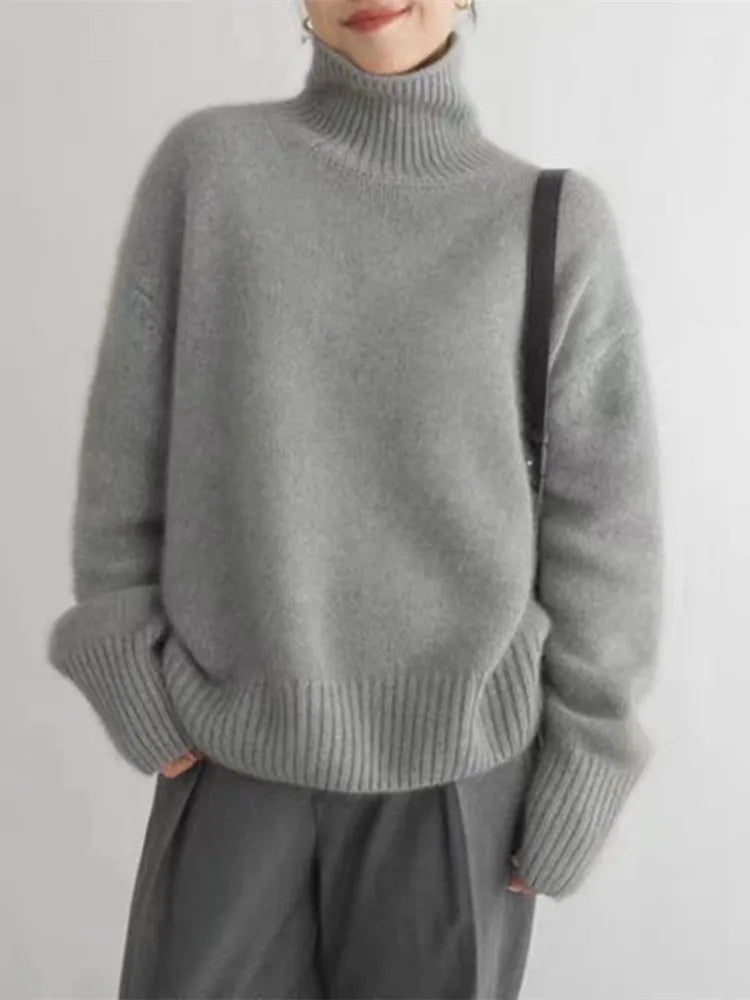 Women's Turtleneck Sweater Oversized Ribbed Cuff