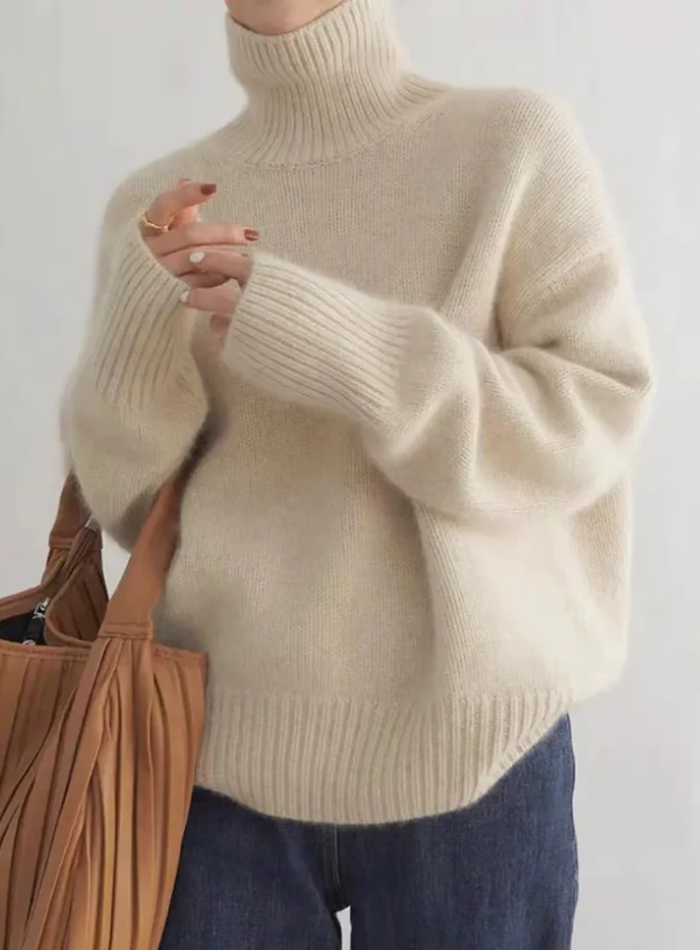 Women's Turtleneck Sweater with Wide Ribbed Cuffs