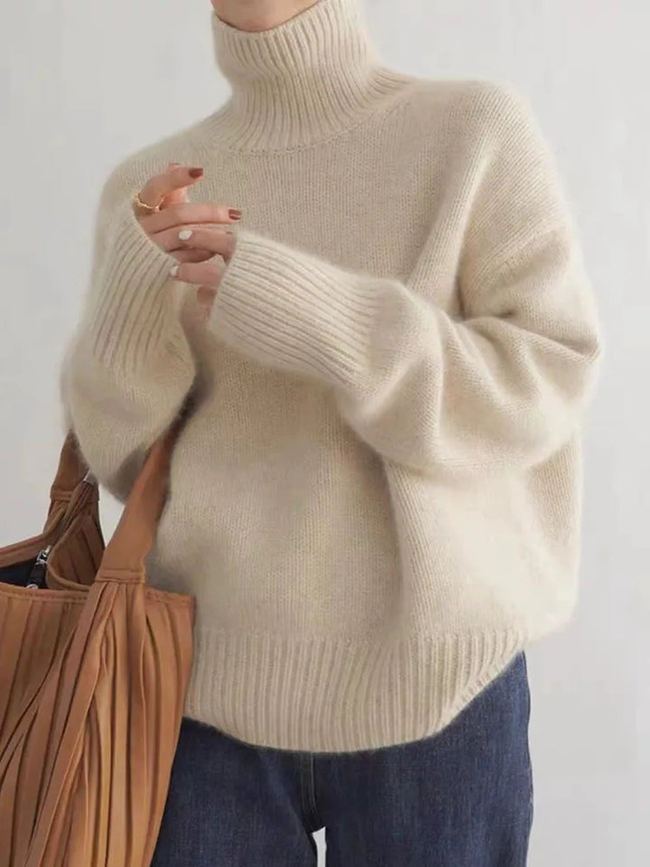 Women's Turtleneck Sweater Oversized Ribbed Cuff