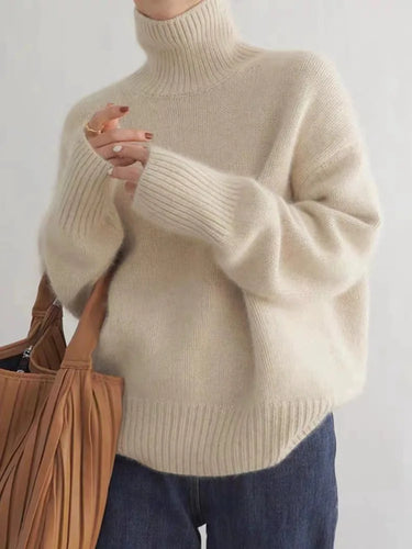 Women's Turtleneck Sweater Oversized Ribbed Cuff