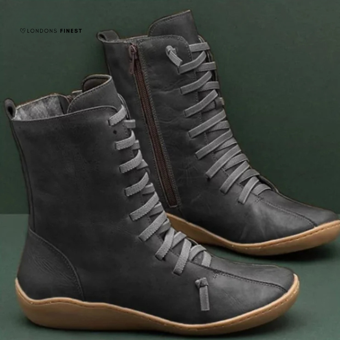 Women's Ankle Boots with Lace-Up Front Side Zipper
