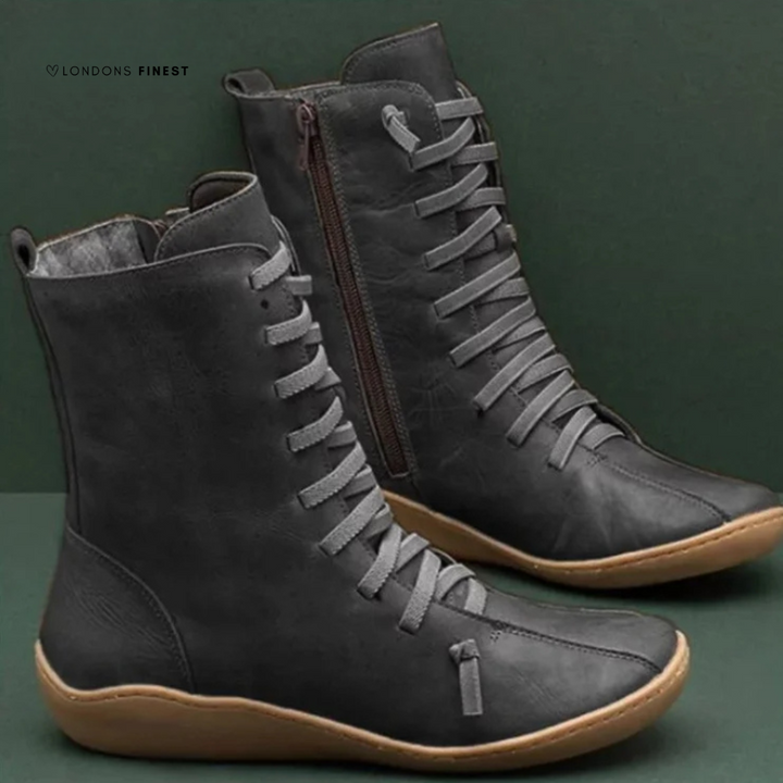 Women's Ankle Boots with Lace-Up Front Side Zipper
