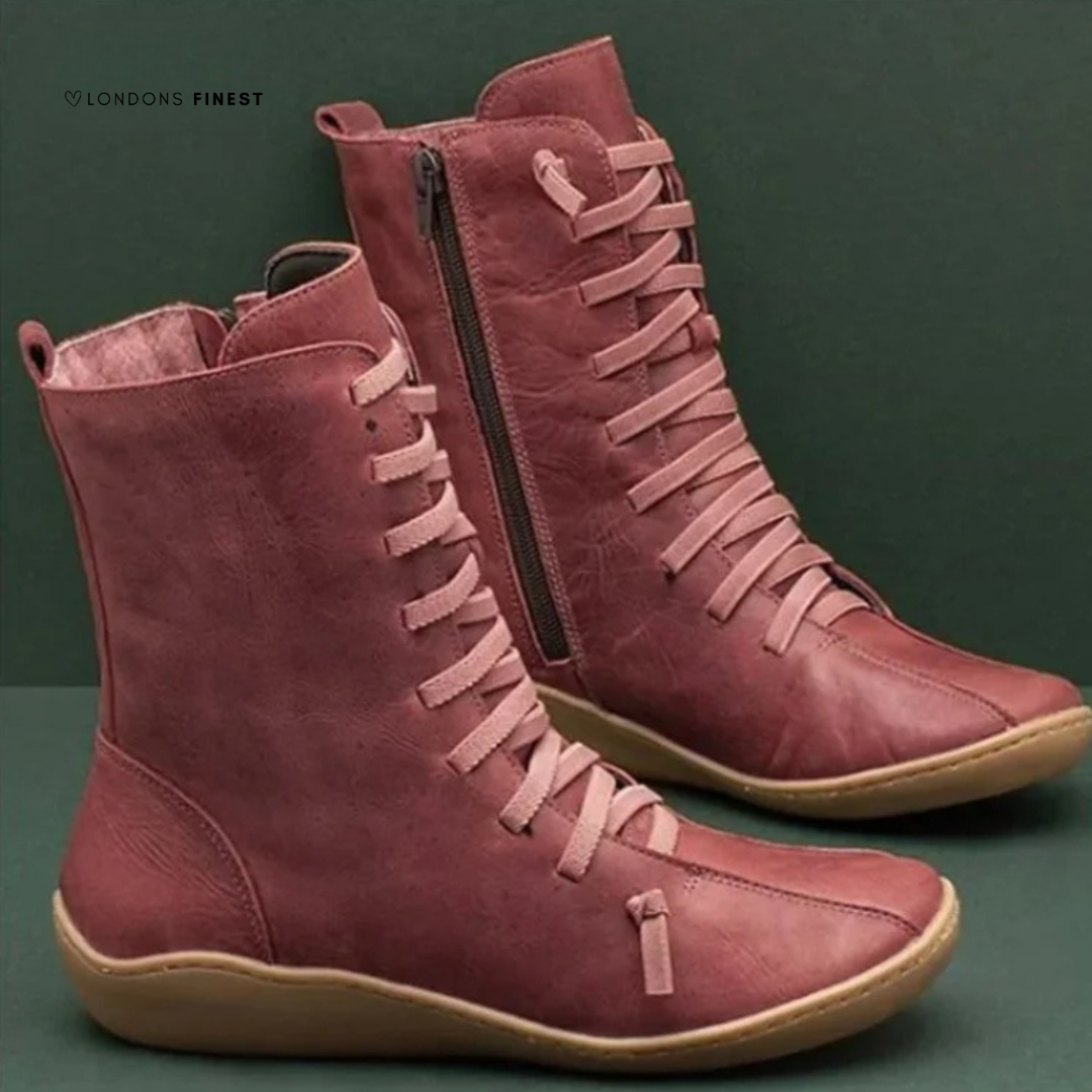 Women's Ankle Boots with Lace-Up Front Side Zipper