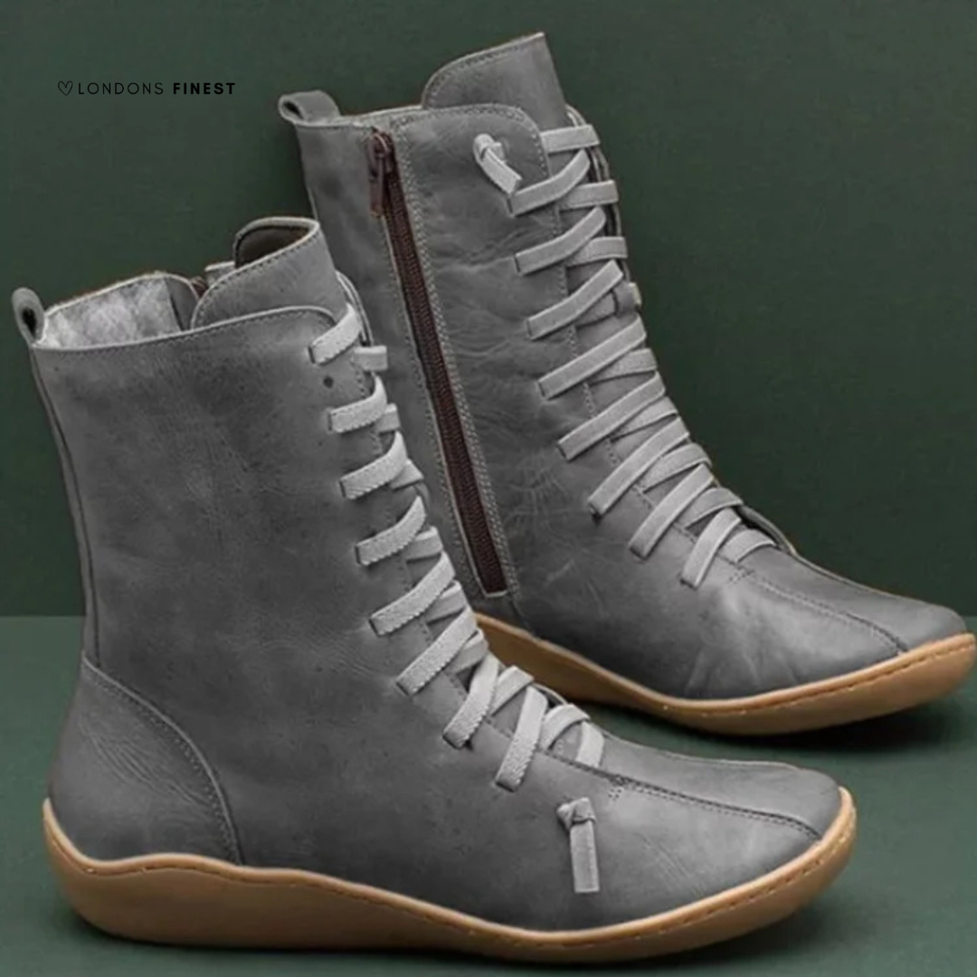 Women's Ankle Boots with Lace-Up Front Side Zipper