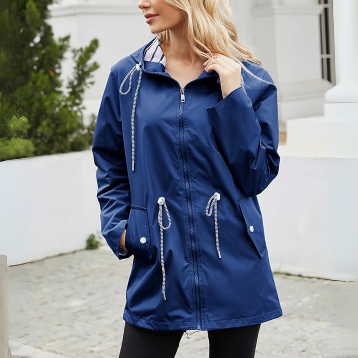 Women's Hooded Longline Jacket with Zipper and Drawstring