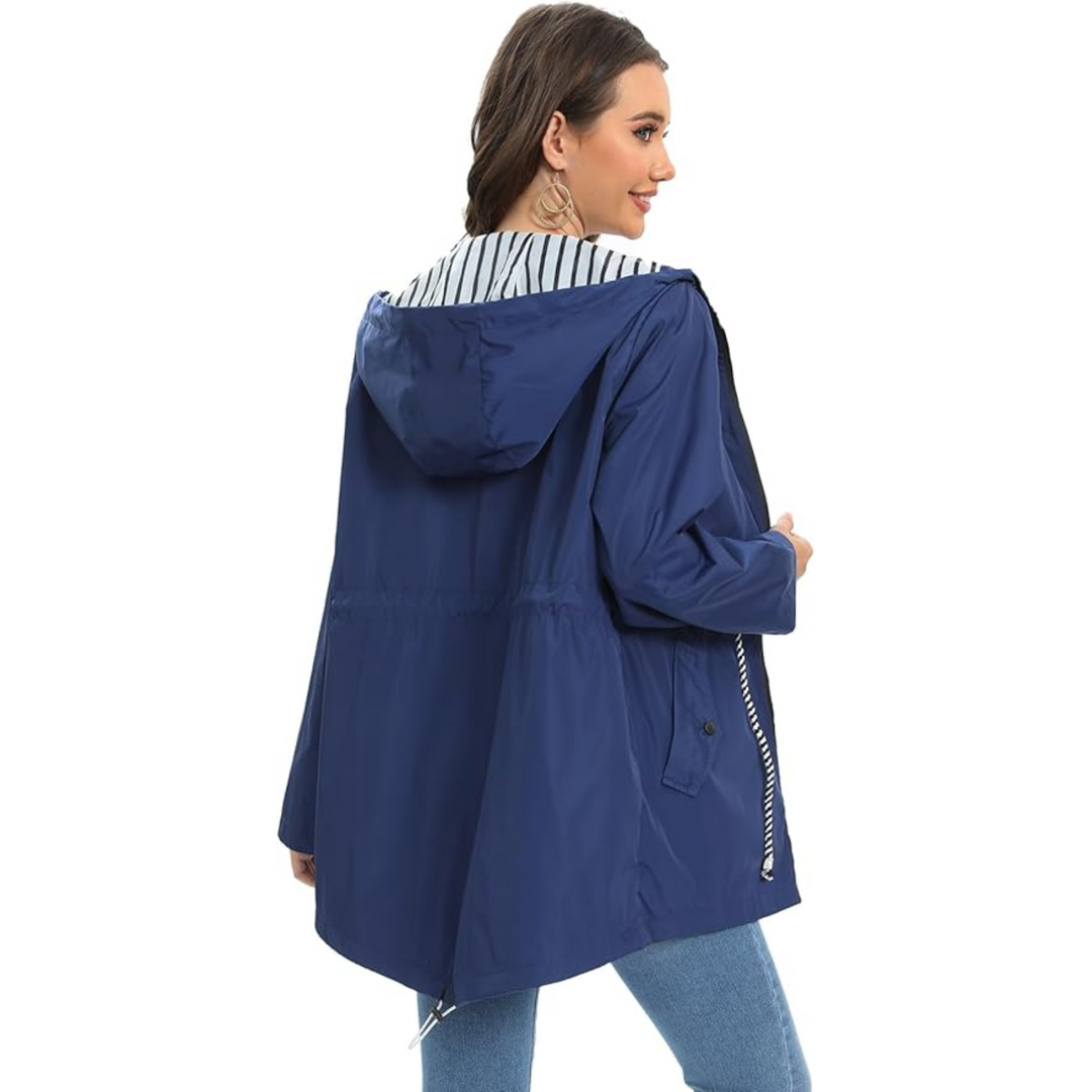 Women's Hooded Longline Jacket with Zipper and Drawstring