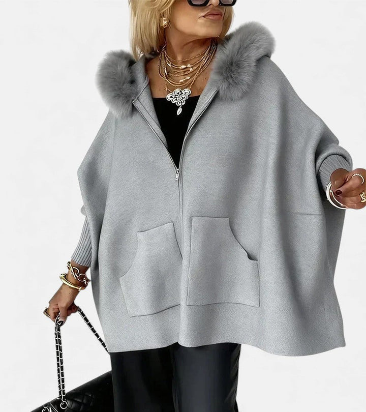 Women's Oversized Coat with Hooded Neckline and Zipper