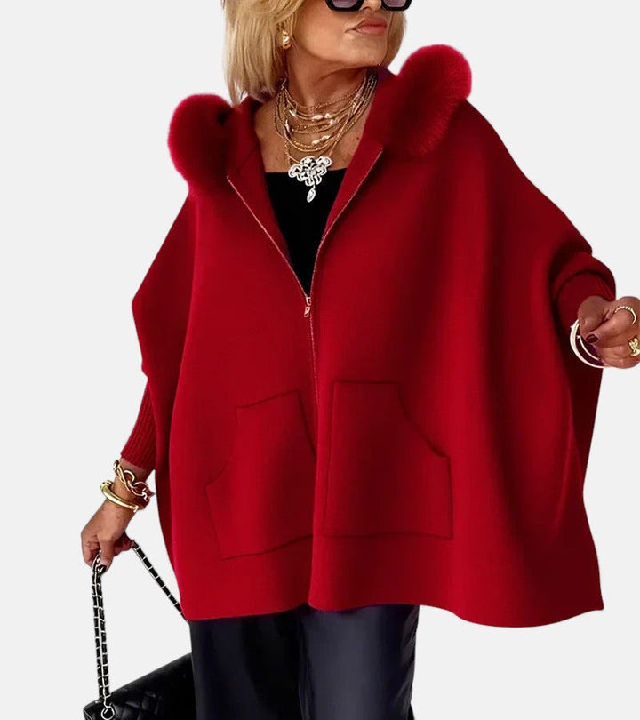 Women's Oversized Coat with Hooded Neckline and Zipper
