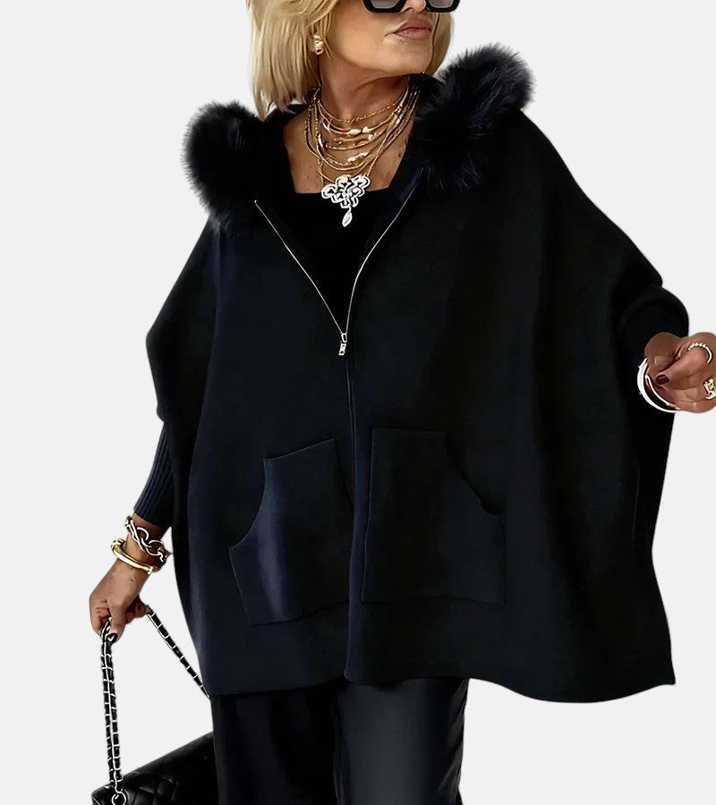 Women's Oversized Coat with Hooded Neckline and Zipper