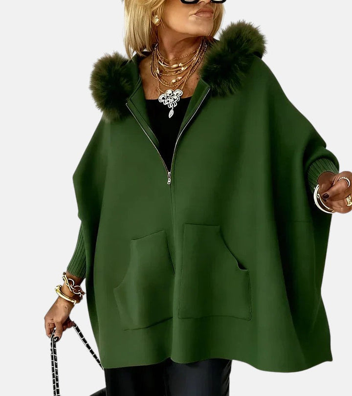 Women's Oversized Coat with Hooded Neckline and Zipper