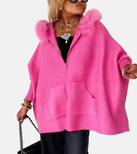 Women's Oversized Coat with Hooded Neckline and Zipper