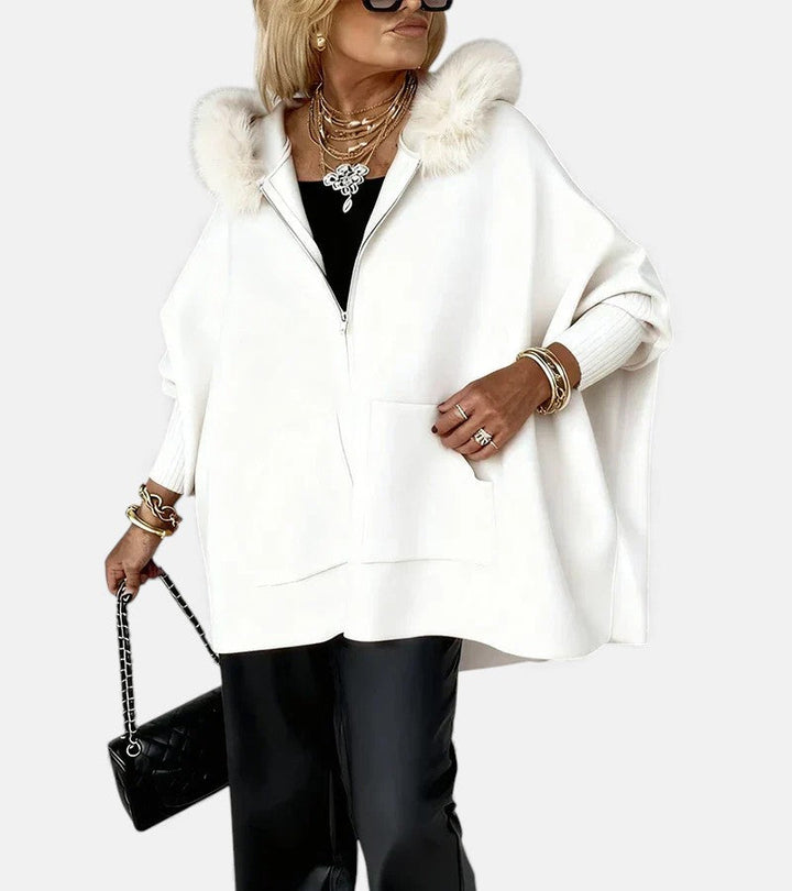 Women's Oversized Coat with Hooded Neckline and Zipper