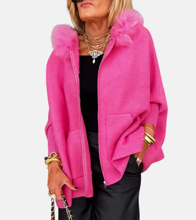 Women's Oversized Coat with Hooded Neckline and Zipper