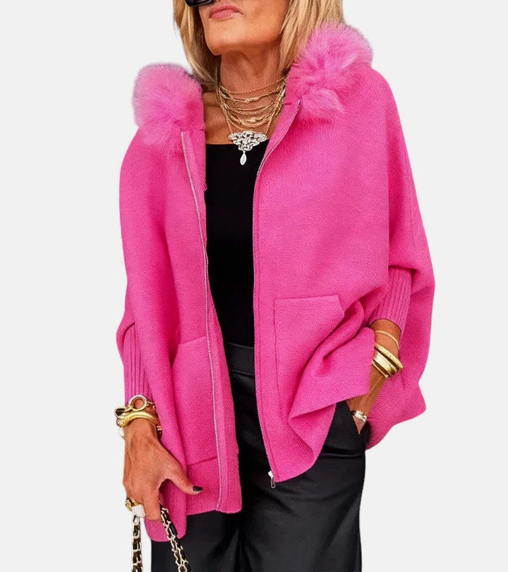 Women's Oversized Coat with Hooded Neckline and Zipper