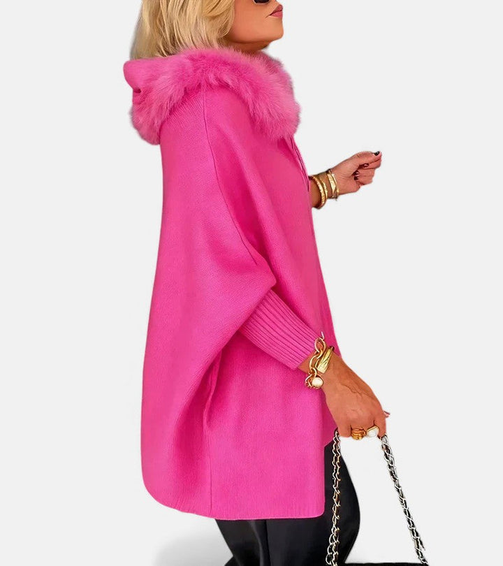 Women's Oversized Coat with Hooded Neckline and Zipper