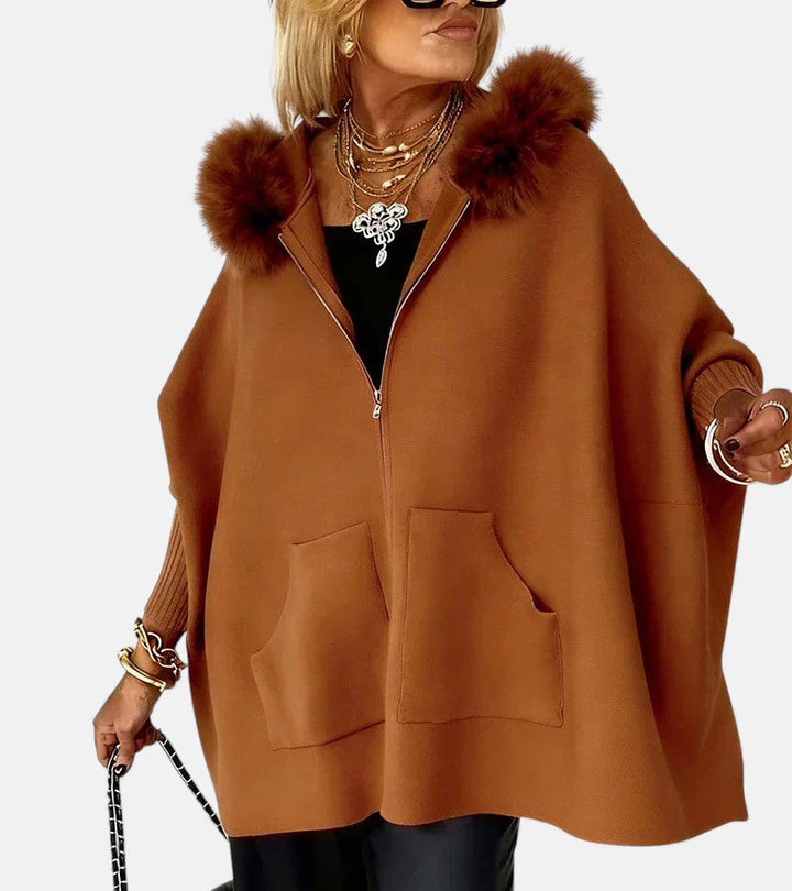 Women's Oversized Coat with Hooded Neckline and Zipper