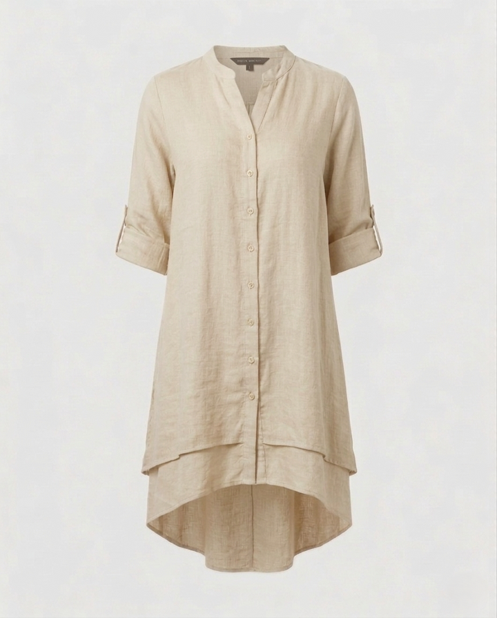 Women's chiffon blouse with Peter Pan collar and double-layered hem.