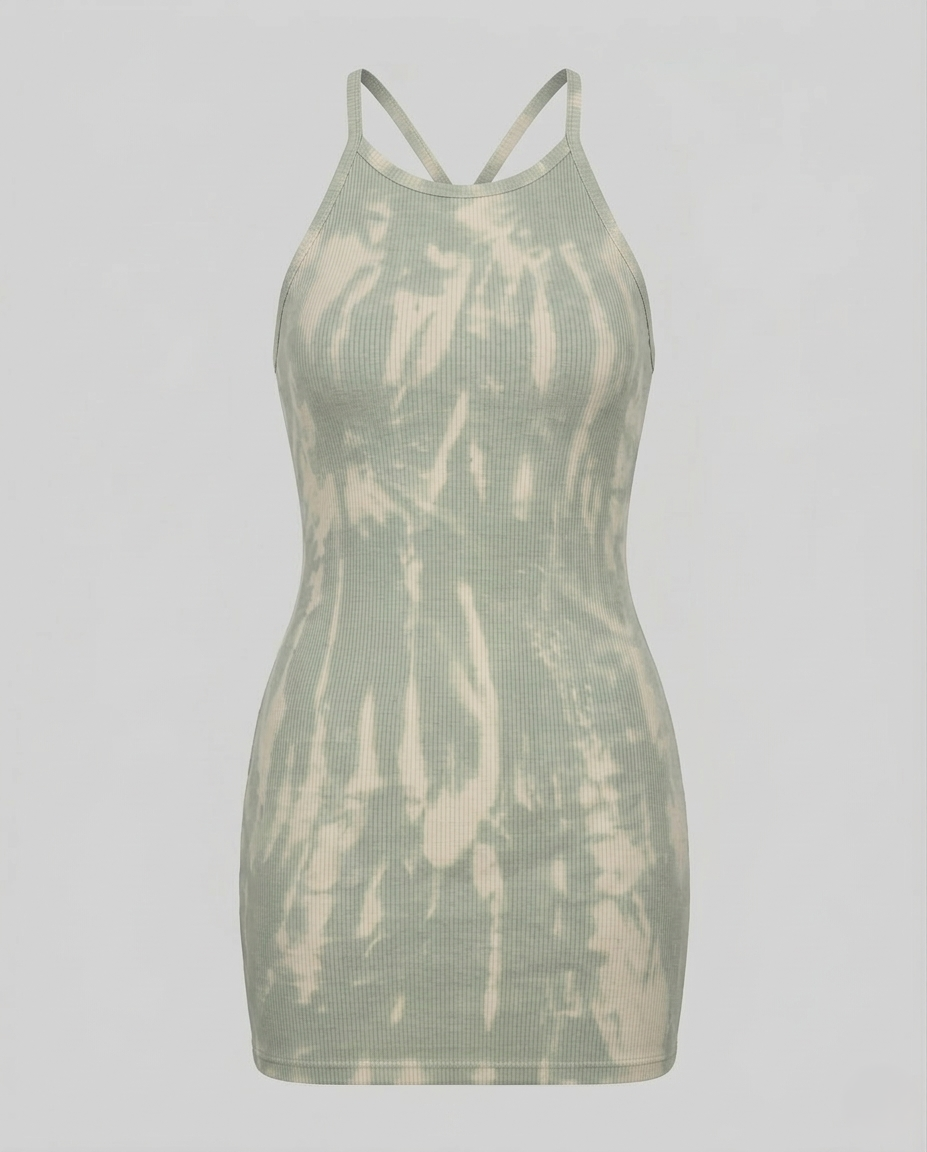 Ladies ribbed knit mini dress spaghetti straps