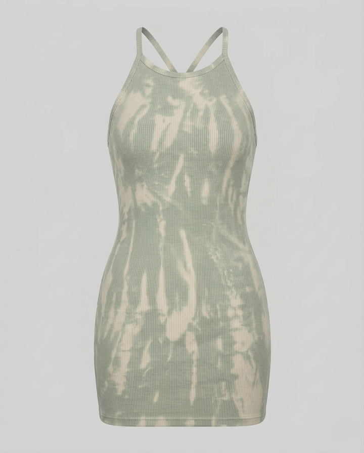 Ladies ribbed knit mini dress spaghetti straps