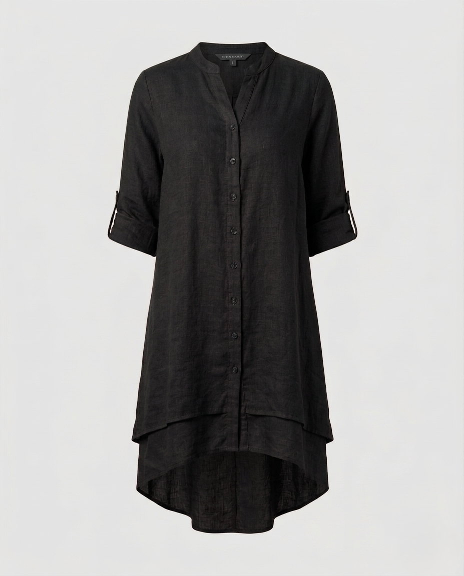 Women's chiffon blouse with Peter Pan collar and double-layered hem.